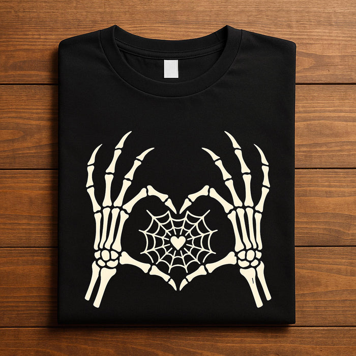 Couple Skeleton Hands Spiderweb Heart Shirt, Gothic Halloween Tee