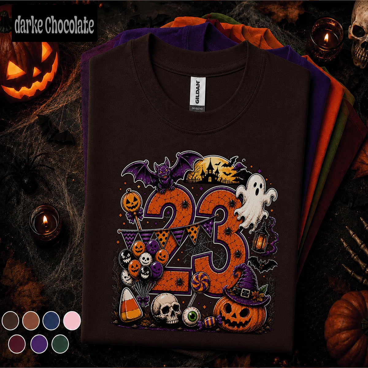 23rd Birthday Halloween Shirt, Spooky Number 23 Tee, October Birthday Party Shirt, Ghost Pumpkin Witch Halloween Gift for Women Men