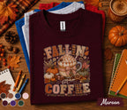 Fallin' for Coffee Shirt, Pumpkin Spice Coffee Lover Tee, Cozy Autumn Coffee Shirt, Fall Aesthetic Sweatshirt, Thanksgiving Gift for Her