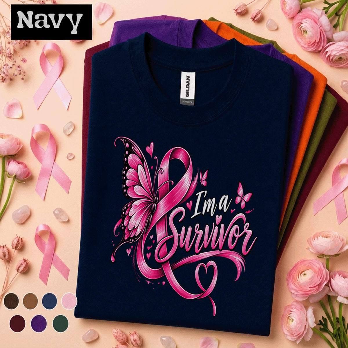 Breast Cancer Survivor Shirt, I'm a Survivor Pink Ribbon Tee, Butterfly Awareness Shirt, Inspirational Warrior Gift for Women Pink October