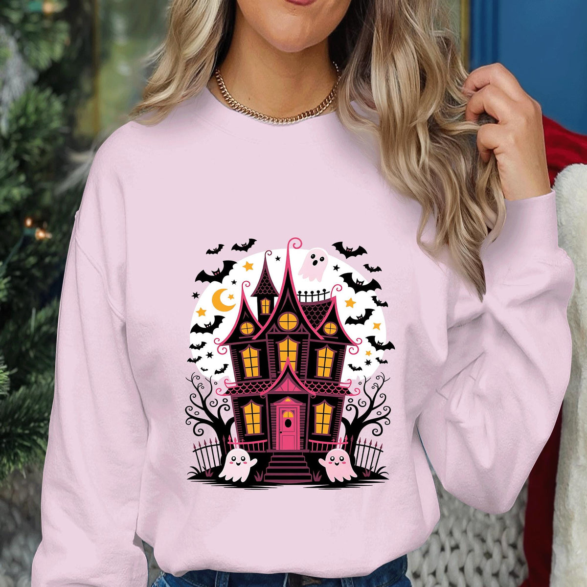Haunted House Halloween Shirt for Women, Cute Ghost Spooky Tee, Kawaii Haunted Mansion T-Shirt, Fall Shirt, Gift Halloween Shirt For girls