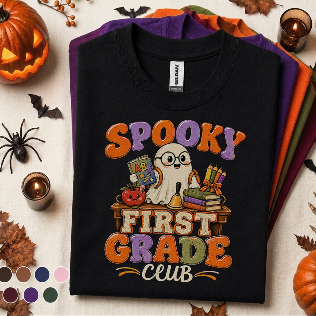 Spooky First Grade Club Halloween Shirt, Cute Ghost Teacher Tee
