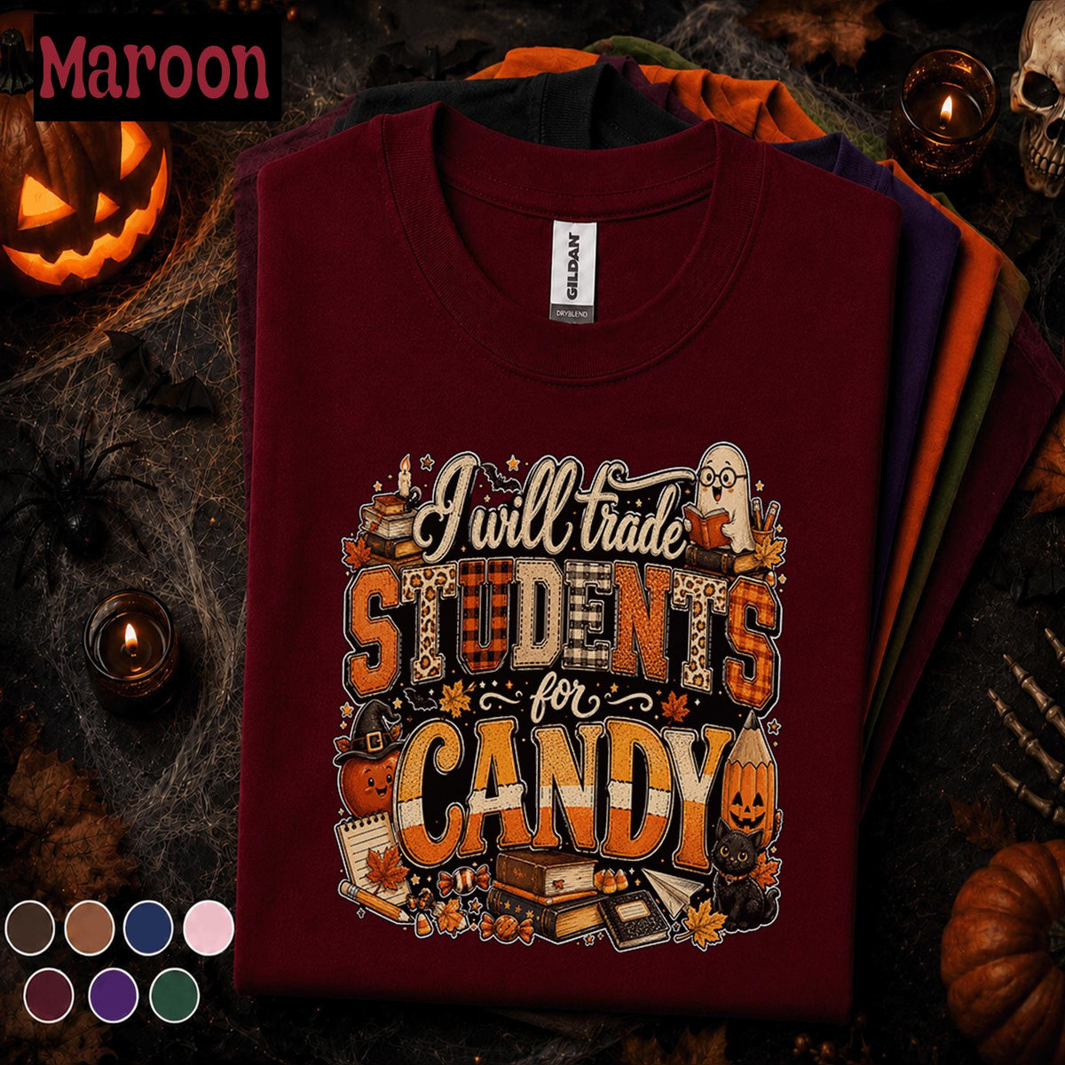 I Will Trade Students for Candy Shirt, Funny Teacher Halloween Tee, Spooky Classroom Ghost Shirt, Fall School Teacher Halloween Gift Tee