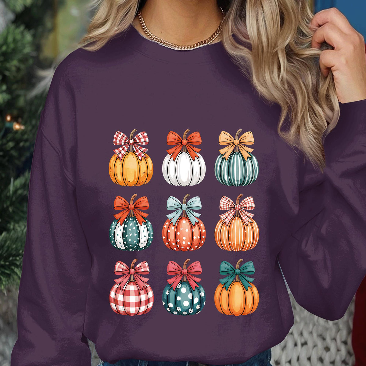 Fall Pumpkin Shirt with Bow, Cute Autumn Pumpkins Tee, Cozy Thanksgiving Outfit, Halloween Pumpkin Aesthetic Sweatshirt Gift Halloween Shirt