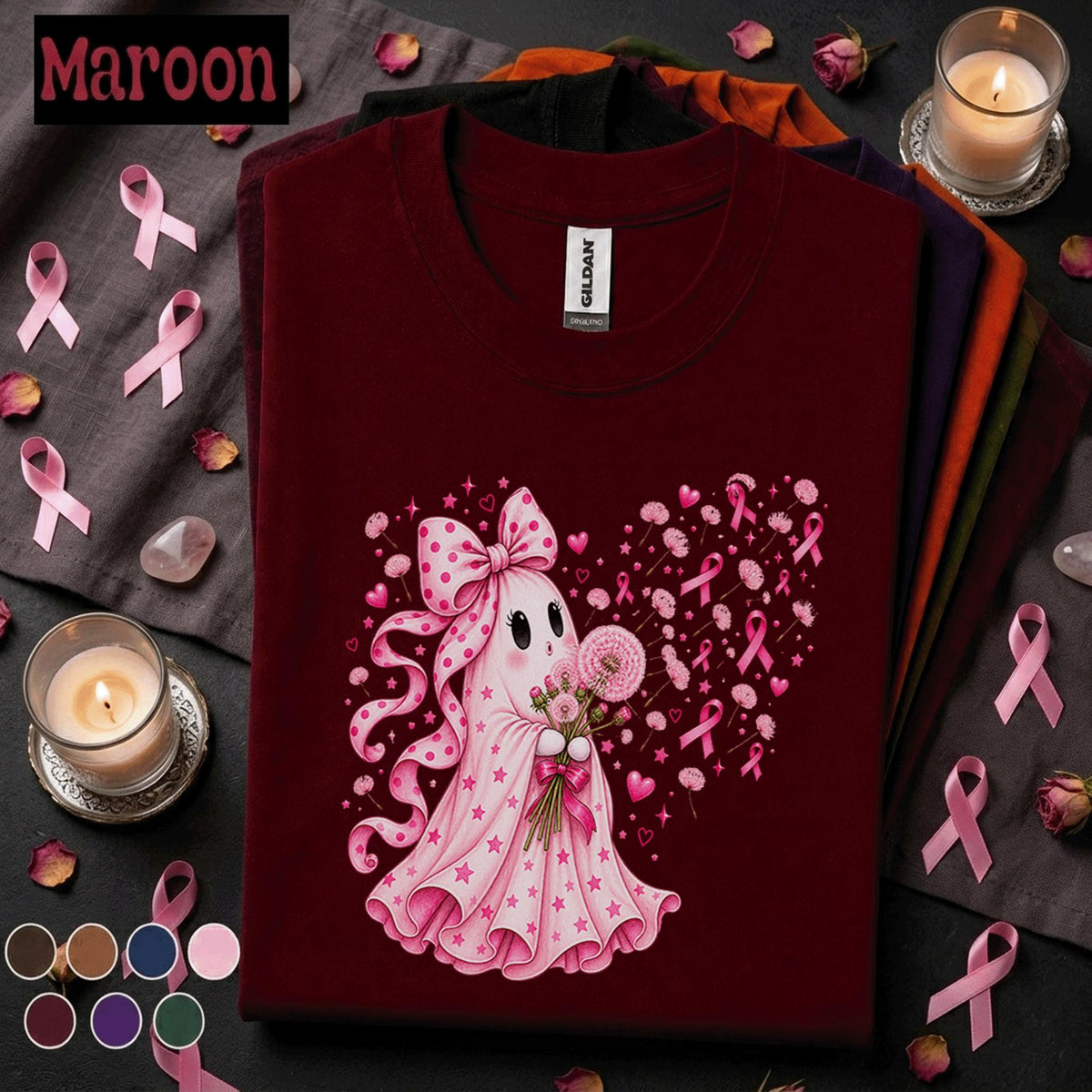 Breast Cancer Awareness Shirt, Pink Ribbon Ghost Tee, Cute Halloween Pink Out Shirt, October Awareness Spooky Season Gift for Women
