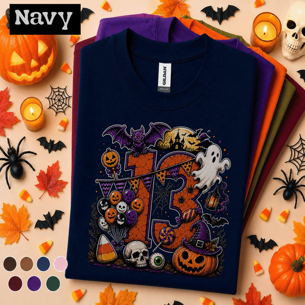 13th Birthday Halloween Shirt, Spooky Number 13 Tee, October Birthday Party Shirt, Ghost Pumpkin Witch Teen Halloween Birthday Gift
