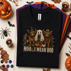 Moo I Mean Boo Halloween Shirt, Highland Cow Ghost Tee
