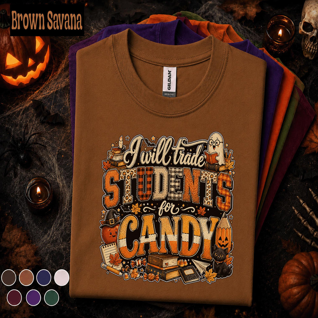 I Will Trade Students for Candy Shirt, Funny Teacher Halloween Tee, Spooky Classroom Ghost Shirt, Fall School Teacher Halloween Gift Tee