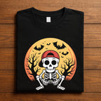 Skeleton Gamer Moon Shirt, Boy Halloween Spooky Skull Video Game Tee