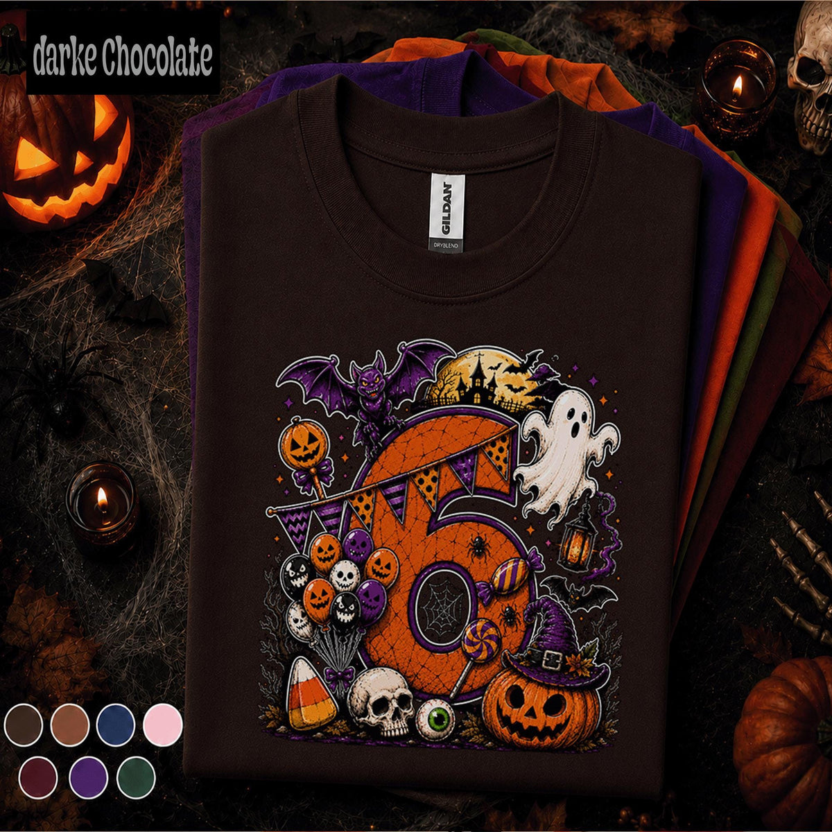 6th Birthday Halloween Shirt, Spooky Number 6 Tee, October Birthday Party Shirt, Ghost Pumpkin Witch Kids Halloween Gift for Girls Boys