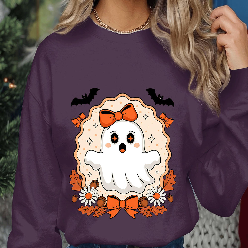 Girly Ghost Bow Shirt, Cute Halloween Spirit Tee, Floral Spooky Aesthetic Top, Haunted Season Tee, Women Ghost Halloween Sweatshirt