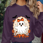 Girly Ghost Bow Shirt, Cute Halloween Spirit Tee, Floral Spooky Aesthetic Top, Haunted Season Tee, Women Ghost Halloween Sweatshirt