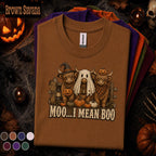Moo I Mean Boo Halloween Shirt, Highland Cow Ghost Tee, Funny Farm Halloween Gift, Pumpkin Cow Shirt, Cute Spooky Fall Tee