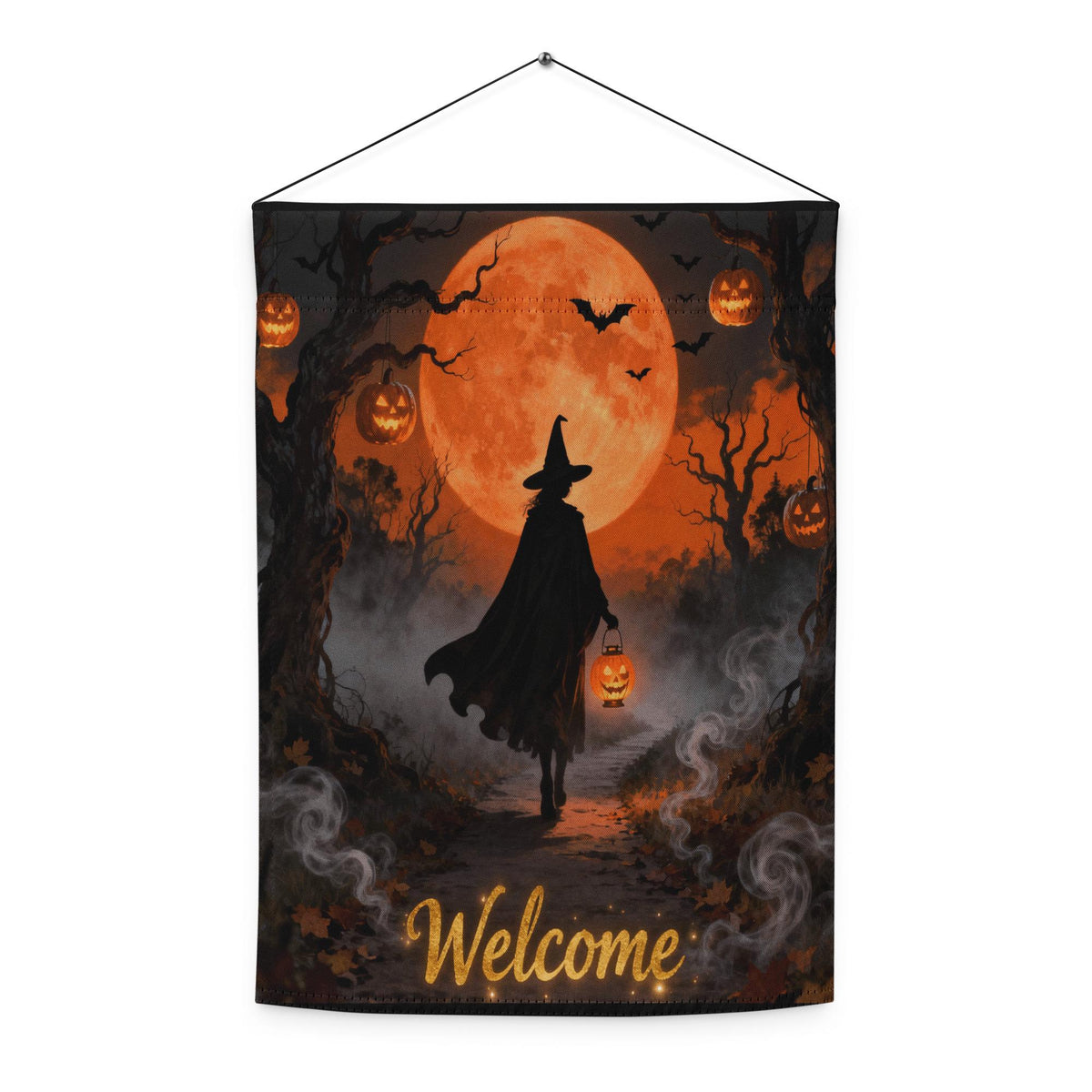 Halloween Witch Garden Flag with Full Moon, Personalized Outdoor Banner, Custom Yard Sign for Porch - Eerie Fall Halloween Party Decoration