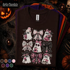 Pink Ghost Halloween Shirt, Coquette Bow Spooky Tee, Cute Girly Ghost Shirt, Pink Halloween Gift, Witchy Bow Ghost Tee