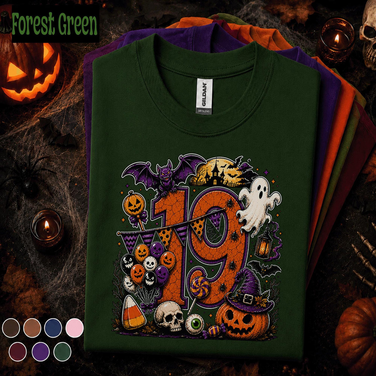 19th Birthday Halloween Shirt, Spooky Number 19 Tee, October Birthday Party Shirt, Ghost Pumpkin Witch Halloween Birthday Gift for Teens
