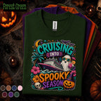 Cruising Into Spooky Season Shirt, Halloween Cruise Vacation Tee, Ghost Pumpkin Cruise Ship Shirt, Tropical Halloween Group Trip Gift
