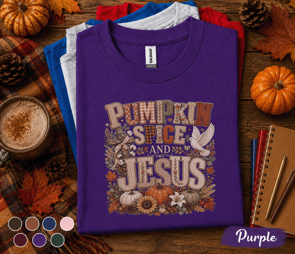 Pumpkin Spice And Jesus Shirt, Christian Fall Shirt, Faith Based Autumn Pumpkin Tee, Thanksgiving Christian Sweatshirt, Cozy Pumpkin Spice