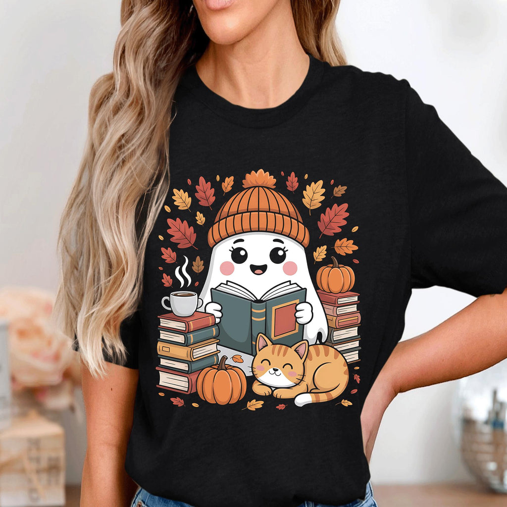 Cute Ghost Reading Books Shirt, Teacher Librarian Halloween Gift, Halloween Book Lover, Halloween School, autumn ghost Sweatshirt Teachers