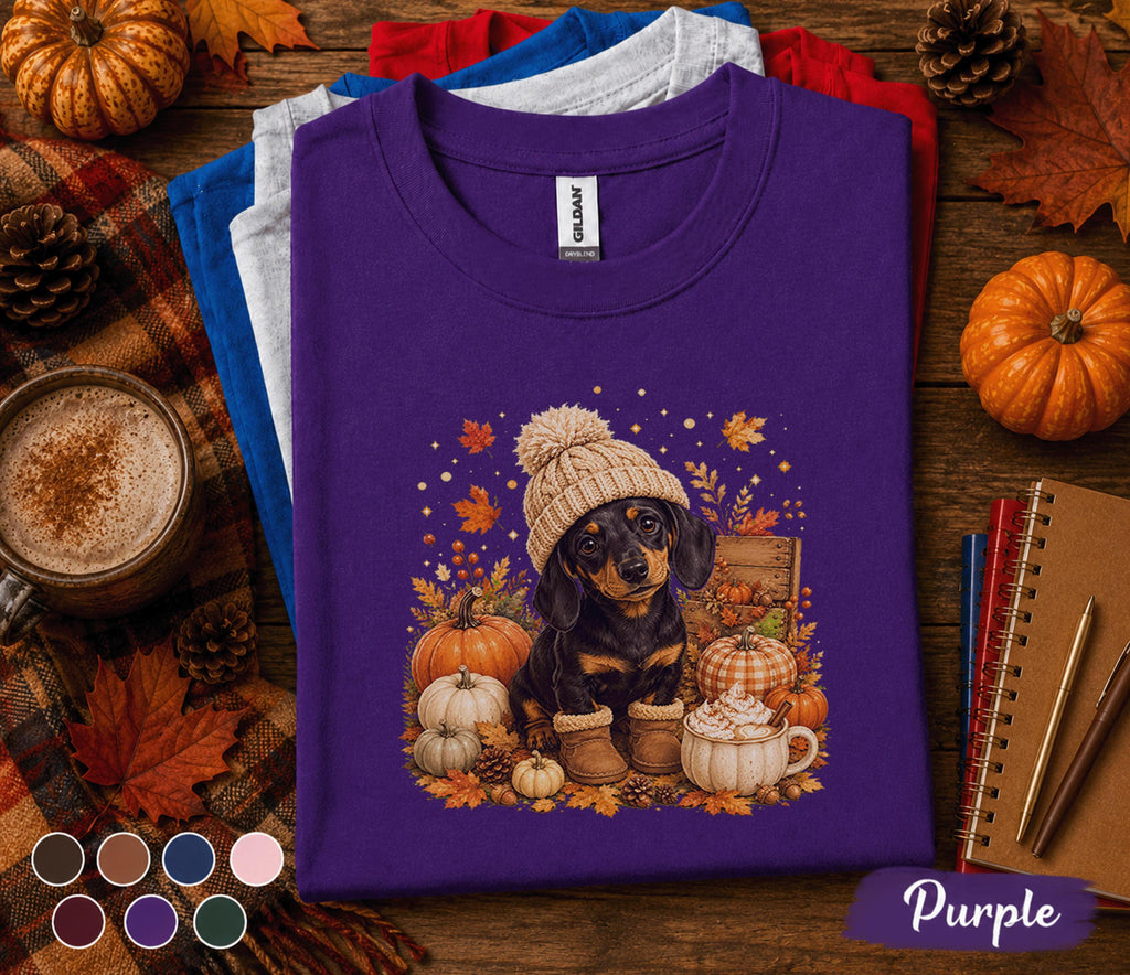 Cute Dachshund Fall Shirt, Cozy Autumn Wiener Dog Pumpkin Tee, Doxie Lover Sweatshirt, Thanksgiving Puppy, Dog Mom Gift, Fall Coffee Shirt