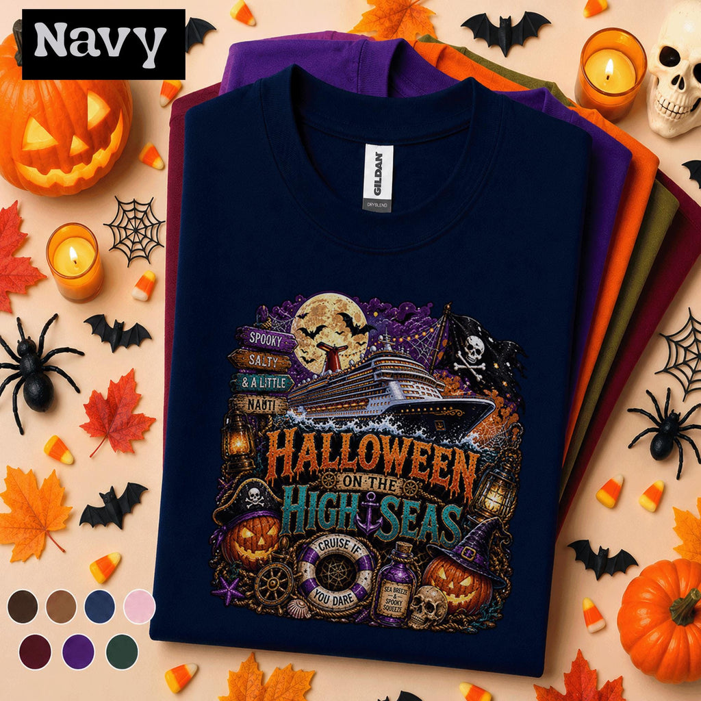 Halloween on the High Seas Shirt, Spooky Cruise Vacation Tee, Salty Nauti Pirate Ship, Pumpkin Witch Cruise Group Halloween Gift Tee