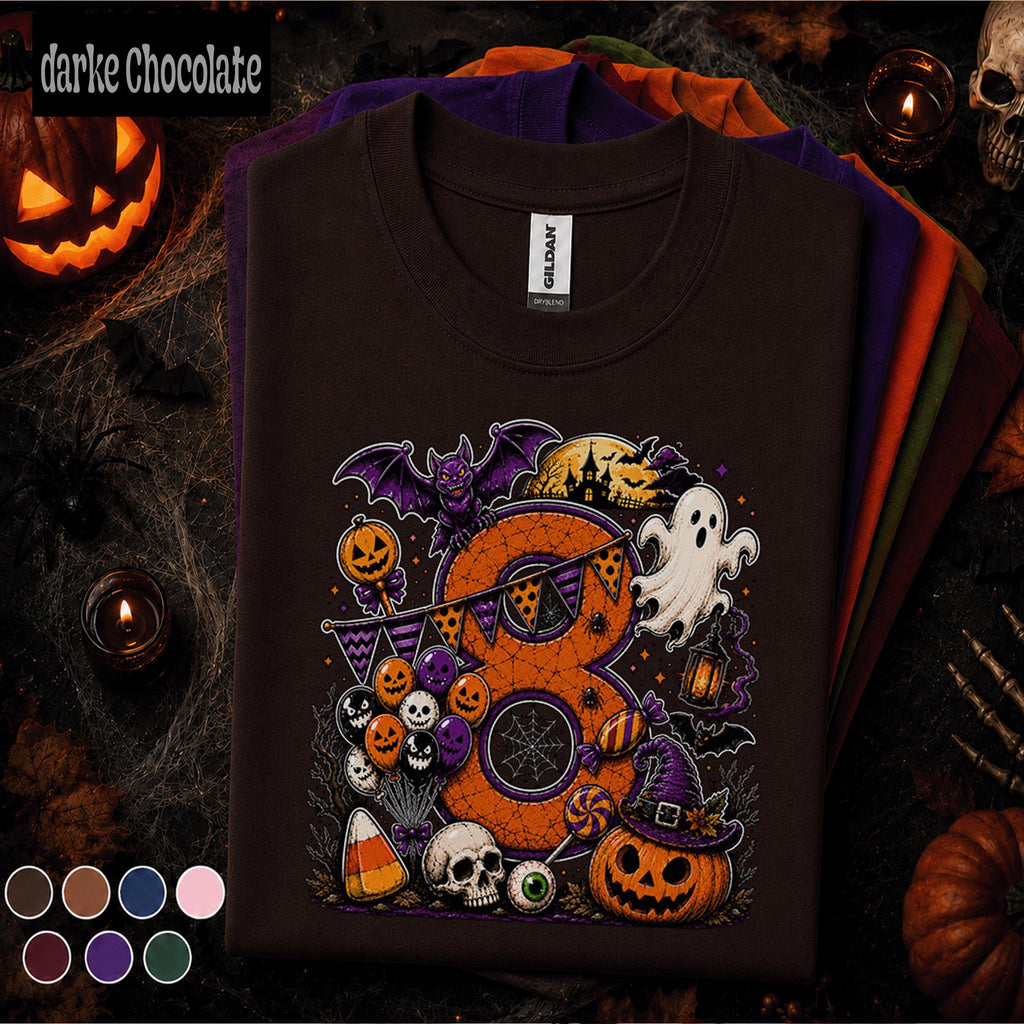 8th Birthday Halloween Shirt, Spooky Number 8 Tee, October Birthday Party Shirt, Ghost Pumpkin Witch Kids Halloween Birthday Gift Girls Boys