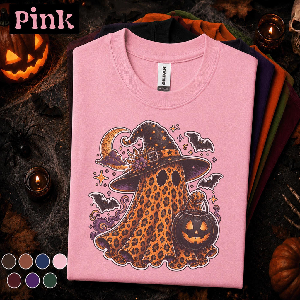 Leopard Ghost Halloween Shirt, Witch Ghost T Shirt, Spooky Season Tee, Pumpkin Shirt, Cute Witchy Fall Tee, Halloween Ghost Gift