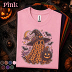 Leopard Ghost Halloween Shirt, Witch Ghost T Shirt, Spooky Season Tee, Pumpkin Shirt, Cute Witchy Fall Tee, Halloween Ghost Gift