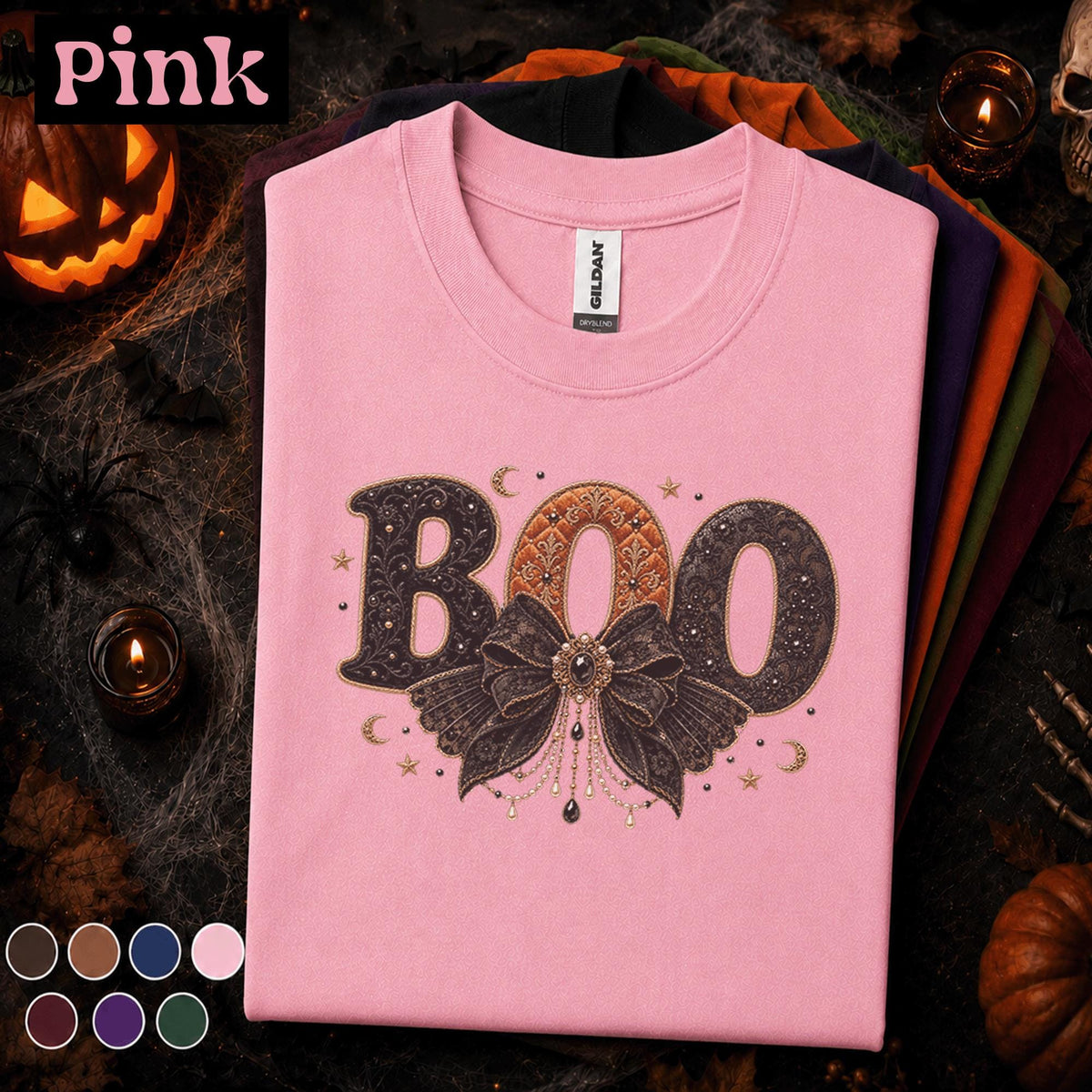 Boo Halloween Shirt, Gothic Bow Tee, Vintage Halloween Top, Coquette Spooky Shirt, Black Orange Boo Tee, Cute Witchy Gift