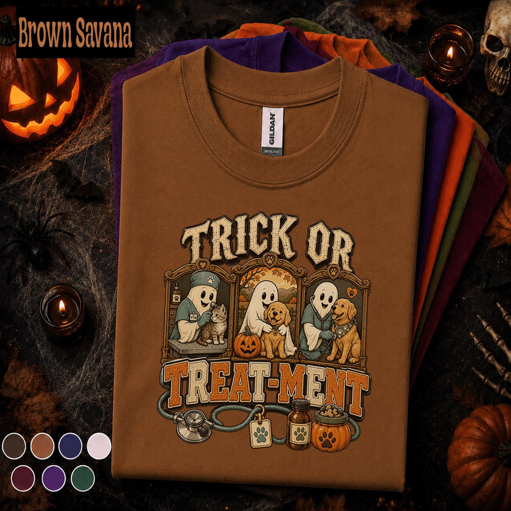 Veterinary Halloween Shirt, Trick or Treatment Vet Tech Tee, Spooky Veterinarian Gift, Cute Ghost Animal Clinic Fall Veterinary T-Shirt
