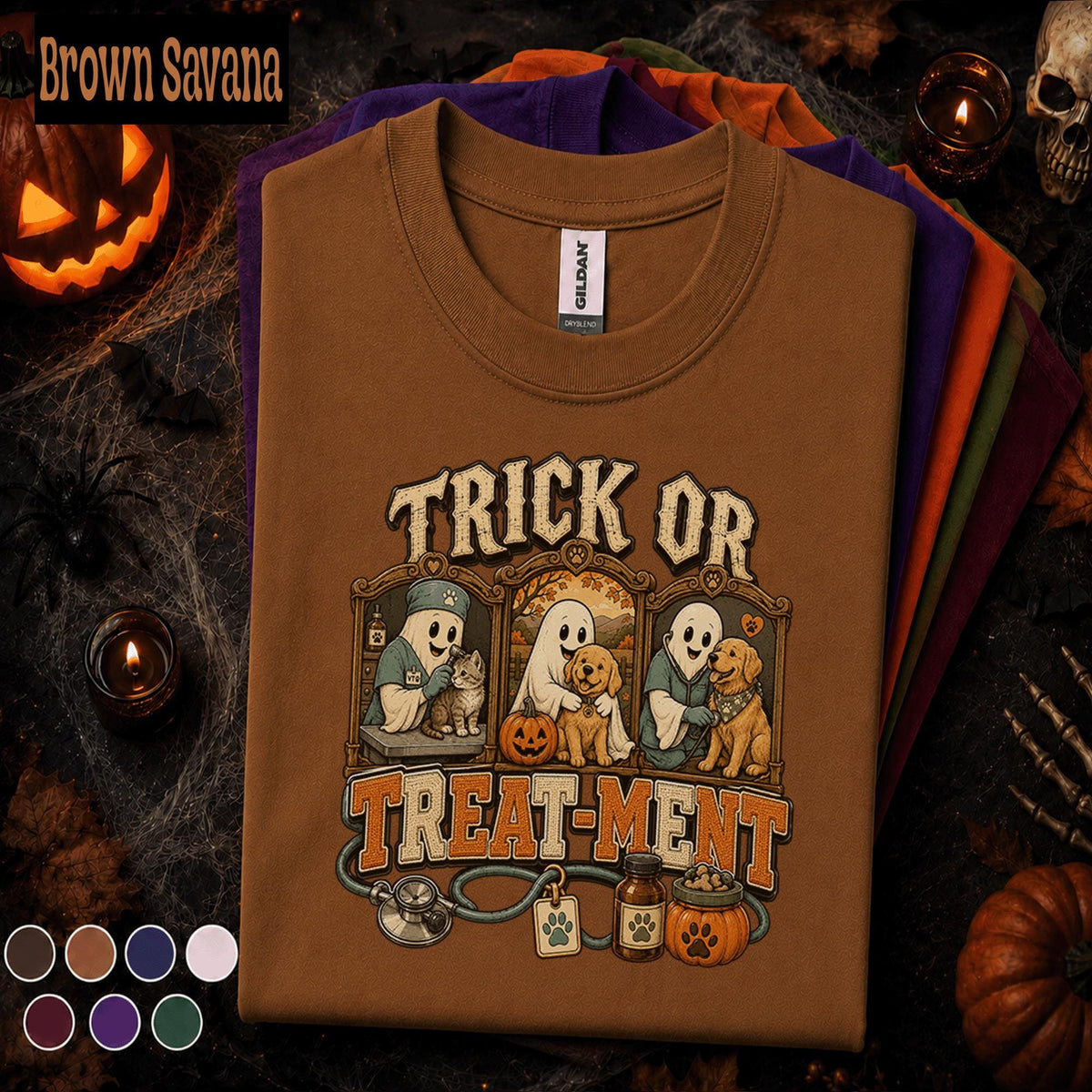 Veterinary Halloween Shirt, Trick or Treatment Vet Tech Tee, Spooky Veterinarian Gift, Cute Ghost Animal Clinic Fall Veterinary T-Shirt