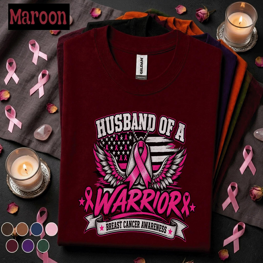 Husband of a Breast Cancer Warrior Shirt, Pink Ribbon Awareness Tee, Supportive Husband Gift, Breast Cancer Fighter Family Support Shirt