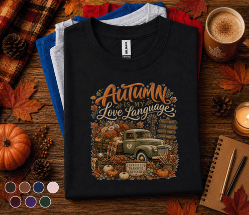 Autumn Is My Love Language Shirt, Vintage Fall Truck Pumpkin Patch Tee