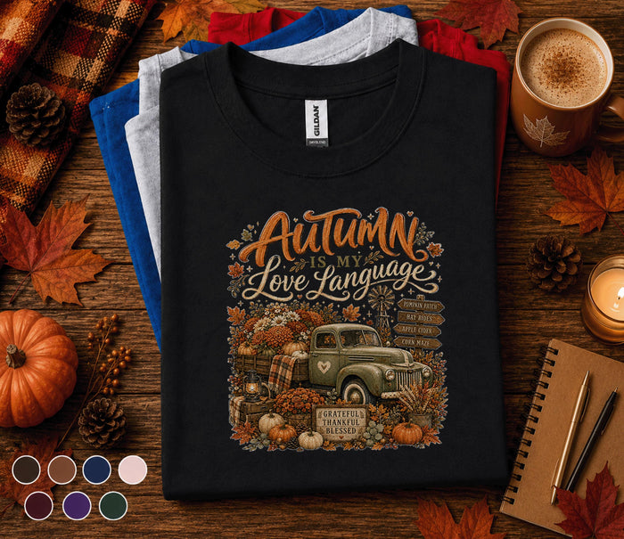 Autumn Is My Love Language Shirt, Vintage Fall Truck Pumpkin Patch Tee