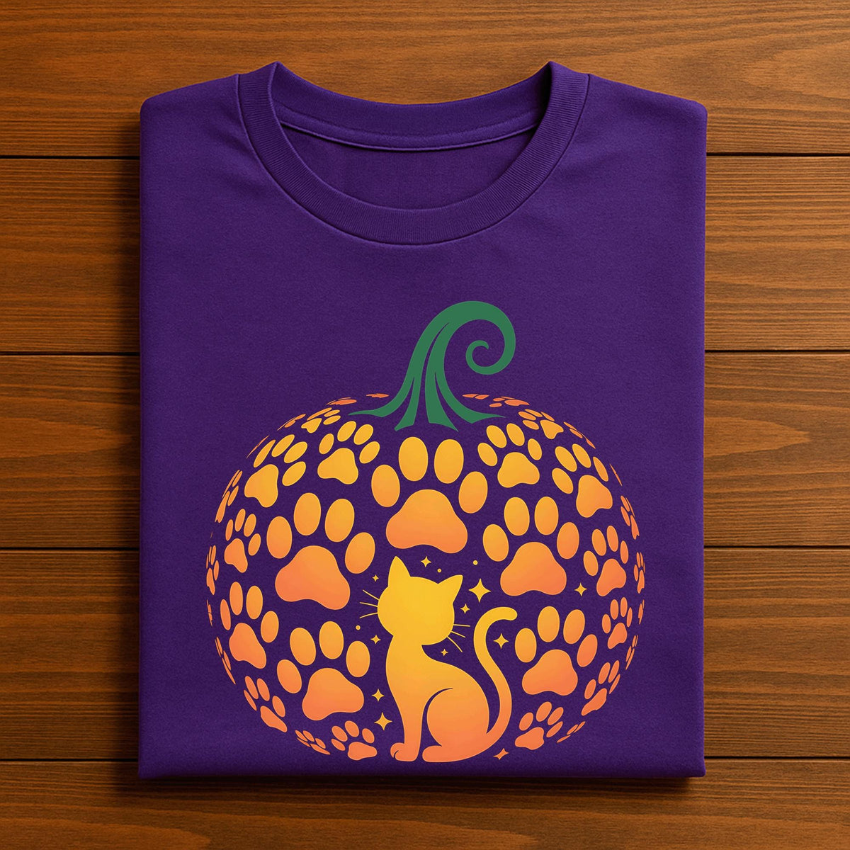 Halloween Pumpkin Cat Shirt with Glowing Paw Tee | Fall Animal Lover shirts Gift for Pet Moms and Cute Autumn, Cute Cat Halloween Shirt