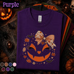 Girly Pumpkin Halloween Shirt, Cute Jack O Lantern Bow Tee, Coquette Spooky Season Shirt, Floral Plaid Fall Tee, Halloween Gift for Women