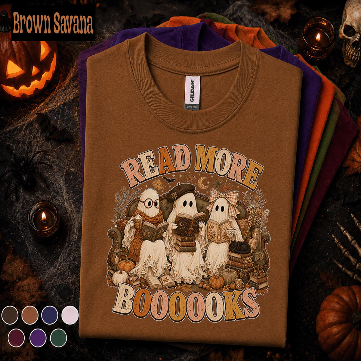 Read More Boooooks Halloween Shirt, Cute Reading Ghost Teacher Tee, Book Lover Spooky Season Shirt, Cozy Fall Librarian Gift Tee