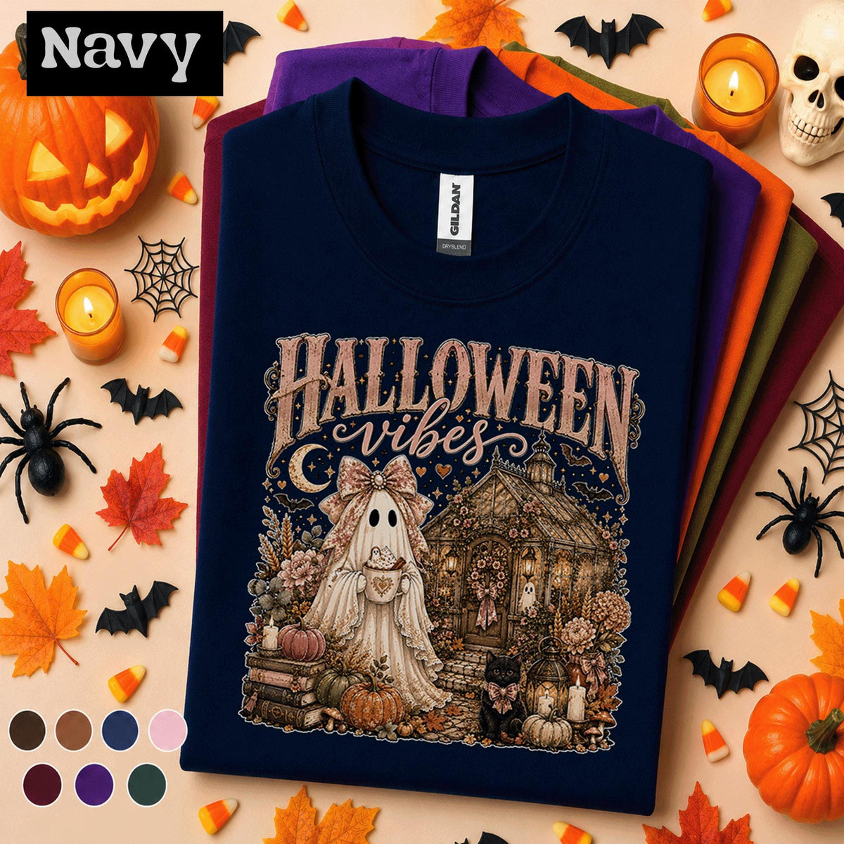 Halloween Vibes Ghost Shirt, Cozy Spooky Season Tee, Cute Cottagecore Ghost T Shirt, Vintage Fall Pumpkin Shirt, Autumn Ghost Lover Gift