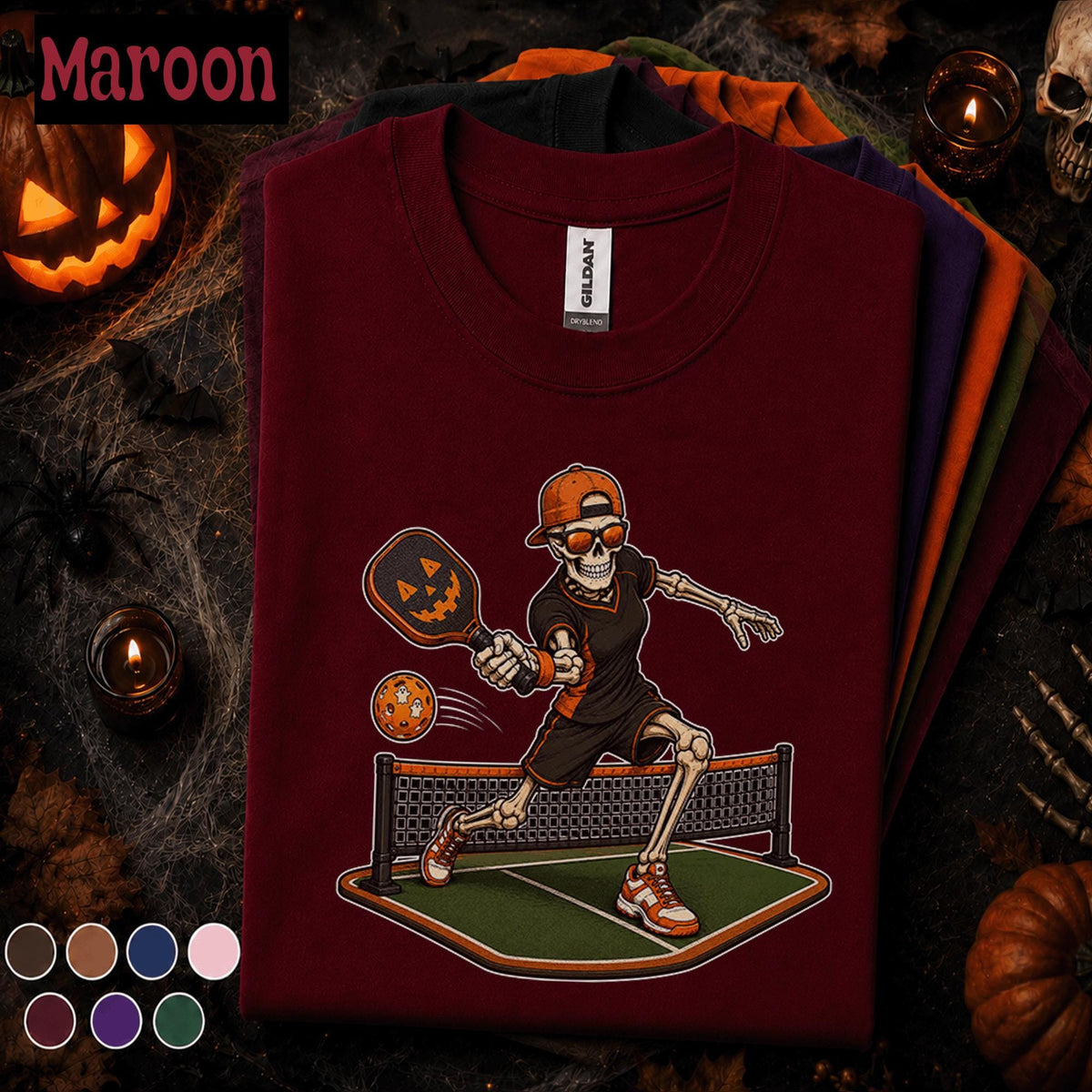 Skeleton Pickleball Halloween Shirt, Spooky Pickleball Player Tee, Funny Pumpkin Paddle Sports Gift, Halloween Court T Shirt