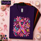Breast Cancer Awareness Shirt, Colorful Pink Ribbon Floral Tee, October Cancer Support Shirt, Hope Strength Survivor Gift for Women