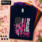 Breast Cancer Awareness Shirt, Back the Pink Tee, American Flag Pink Ribbon Shirt, Patriotic Pink Out October Support Gift for Women