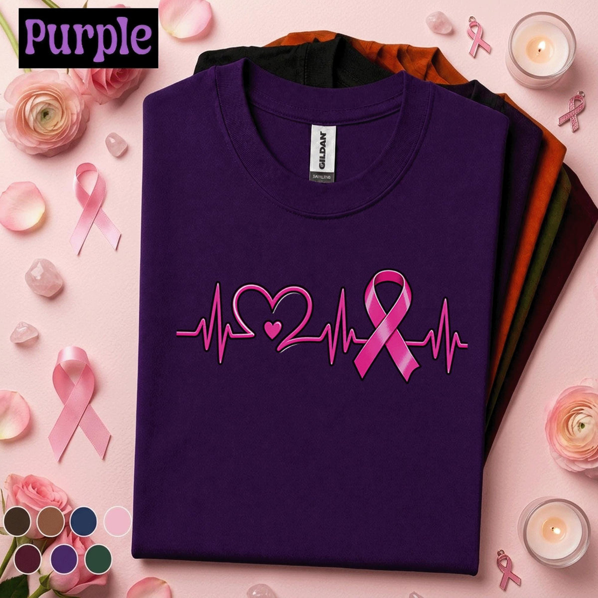 Breast Cancer Awareness Shirt, Pink Ribbon Heartbeat Tee, ECG Heart Pink Out Shirt, October Cancer Support Awareness Gift for Women