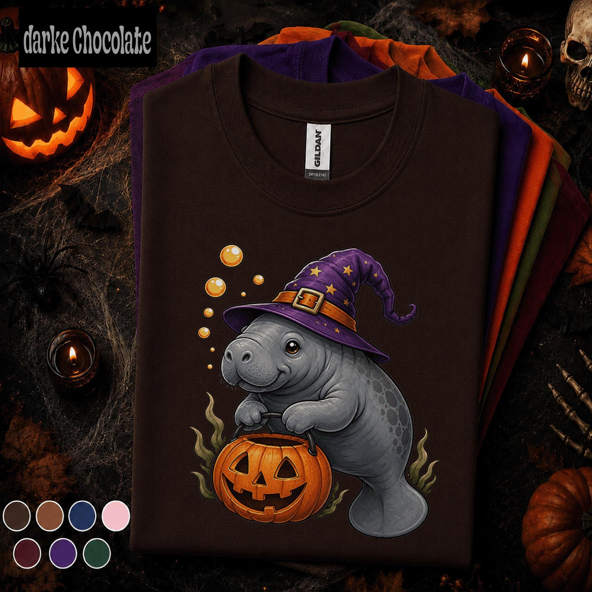 Manatee Halloween Shirt, Cute Witch Manatee Tee, Pumpkin Shirt, Funny Ocean Animal Halloween Gift, Spooky Sea Cow Tee