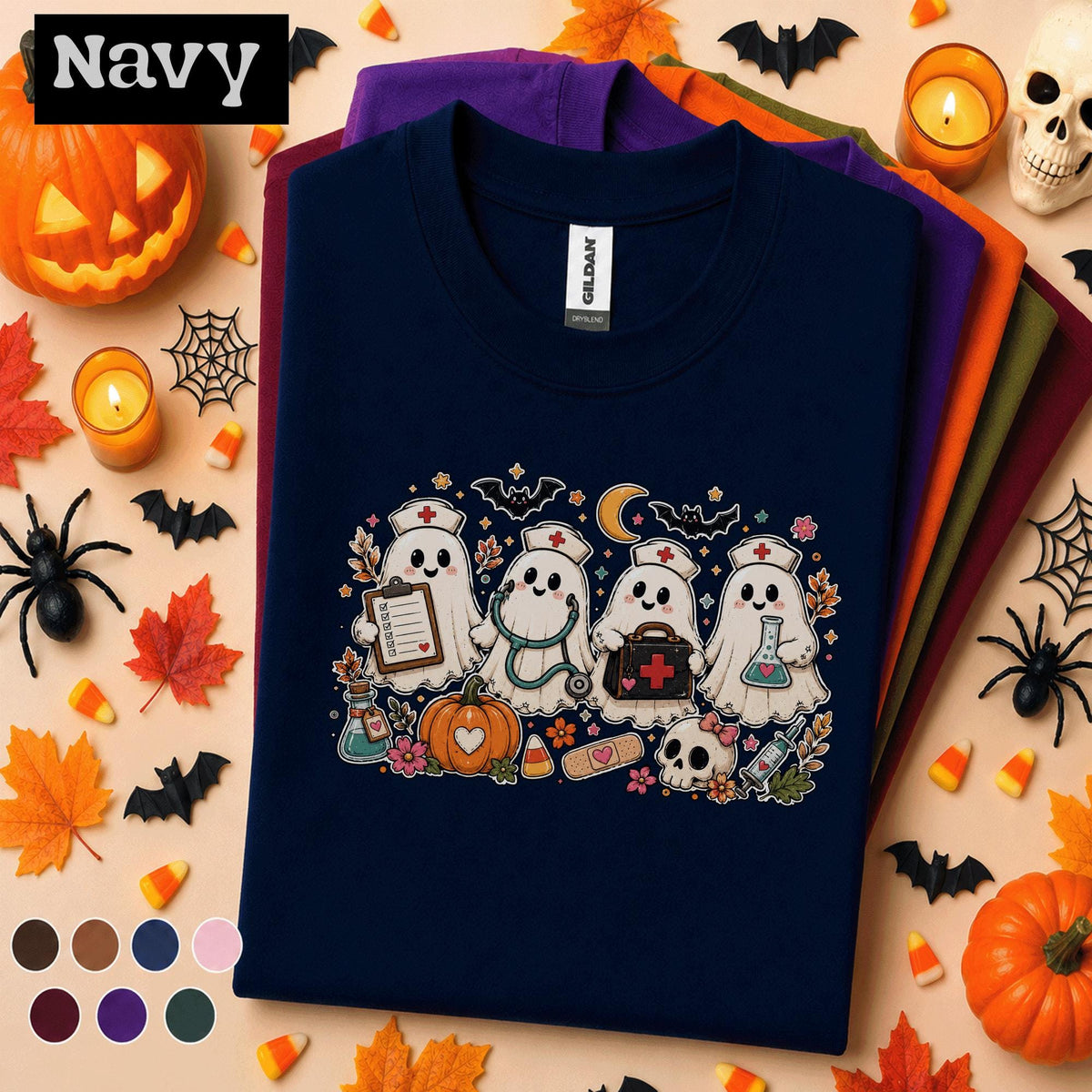 Cute Ghost Nurse Halloween Shirt, Spooky Nursing Tee, Medical Pumpkin Shirt, Healthcare Worker Halloween Gift, Nurse Squad Costume Tee