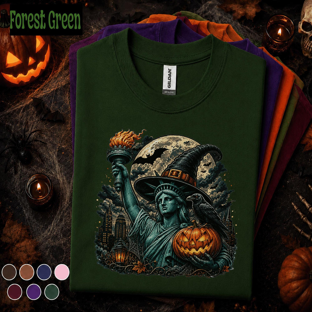 Statue of Liberty Halloween Shirt, Witch Hat T Shirt, Spooky New York Tee, Pumpkin Gothic Shirt, NYC Halloween Gift Tee
