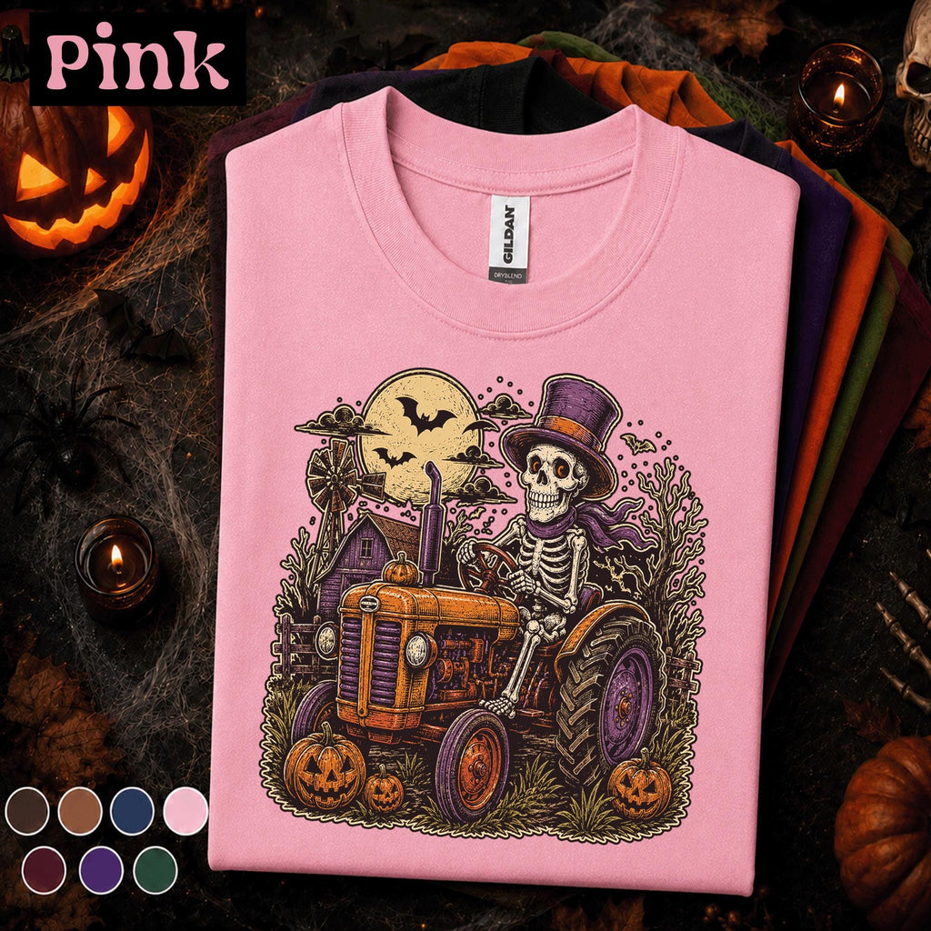 Skeleton Farmer Halloween Shirt, Spooky Tractor Tee, Vintage Farm Halloween T Shirt, Pumpkin Farmer Gift, Gothic Country Tee