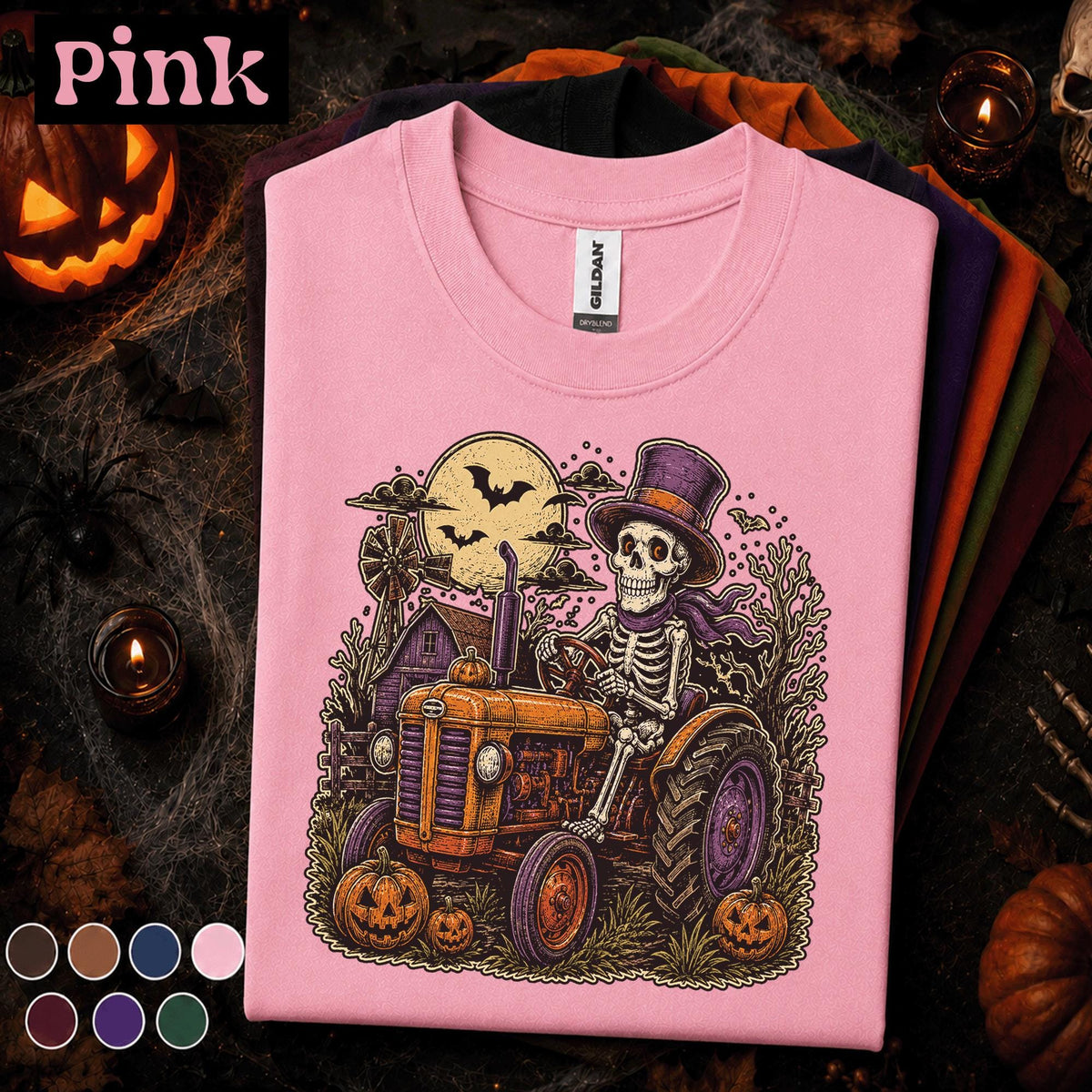 Skeleton Farmer Halloween Shirt, Spooky Tractor Tee, Vintage Farm Halloween T Shirt, Pumpkin Farmer Gift, Gothic Country Tee