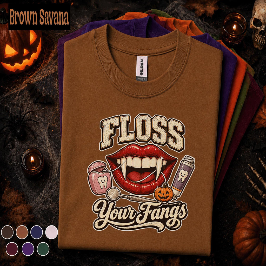 Floss Your Fangs Halloween Shirt, Vampire Dentist Tee, Dental Hygienist Gift, Spooky Dental Assistant Shirt, Dentist Halloween T-Shirt