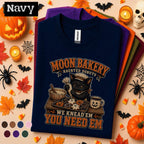 Black Cat Halloween Shirt, Moon Bakery Haunted Donuts Tee, Funny Baking Cat T Shirt, Spooky Baker Gift, Cute Fall Coffee Pumpkin Top
