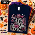 Pink Cowgirl Ghost Halloween Shirt, Western Spooky Season Tee, Cow Print Ghost T Shirt, Cowboy Halloween Gift for Her